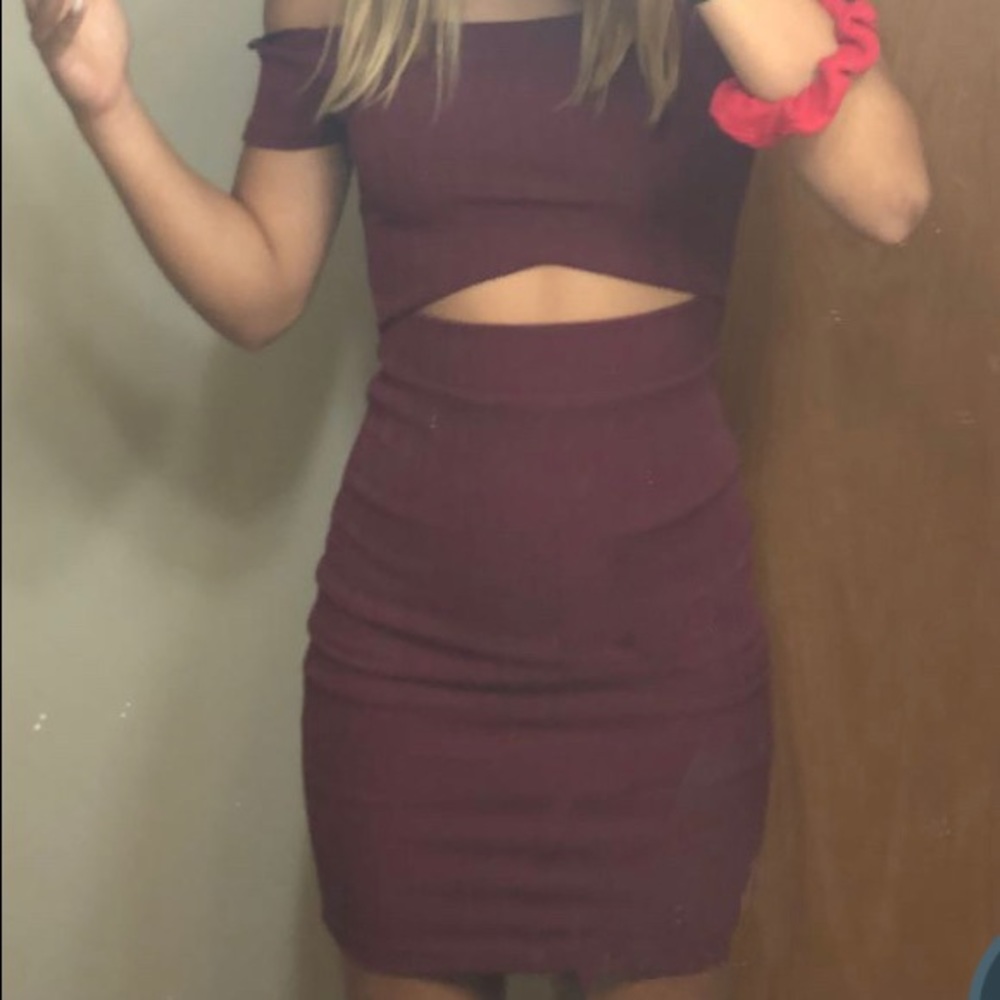 Off the shoulder maroon dress